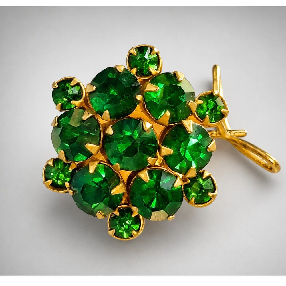 Vintage Emerald Green Rhinestone Lingerie Pin,‎ 1940s Sparkly Glass go-111